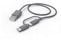 2in1-USB-Kabel grau USB-A>Micro-USB mit USB-C Adapter