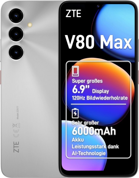 V80 Max Smartphone stellar silver, 128 GB Speicher, 4 GB RAM, 50 MP Kamera, 6,9 Zoll Display, 71,93 Std. Akku, LTE, Android