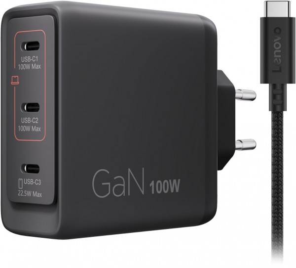 Triple USB-C GaN AC Adapter (100W) schwarz