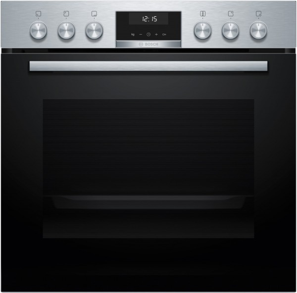 HEG537BS4 Einbau Elektro-Herd edelstahl, 71 l, Pizza-Stufe, schnelles Vorheizen, Rückwand katalytisch beschichtet, 59,4 cm breit, A+, Serie 6