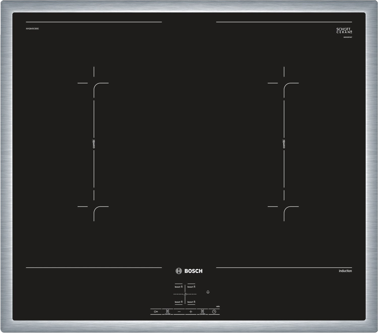 NVQ645CB5E Glaskeramik-Induktions-Kochfeld edelstahl