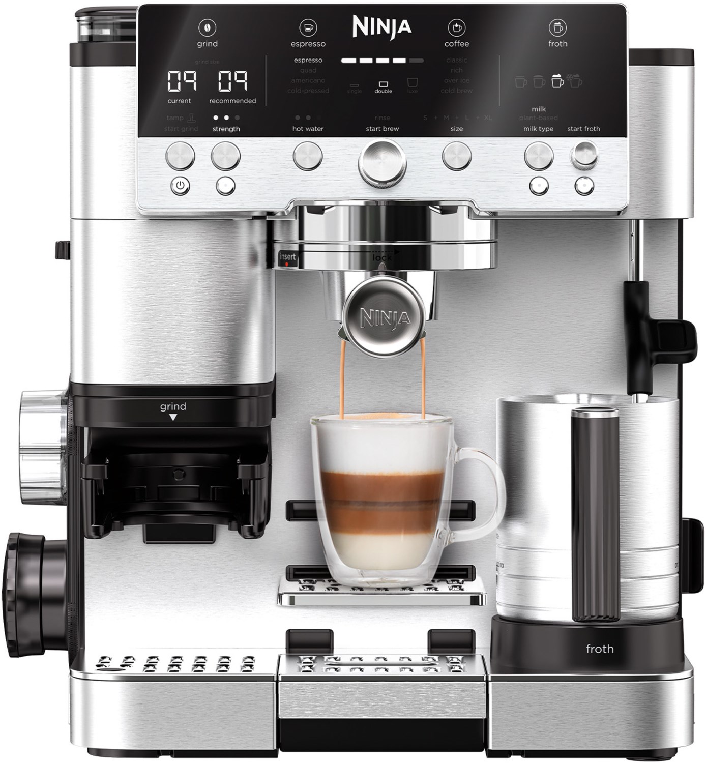 ES701EU Siebträgermaschine schwarz/edelstahl, Milchbehälter, 14 bar, 2 l