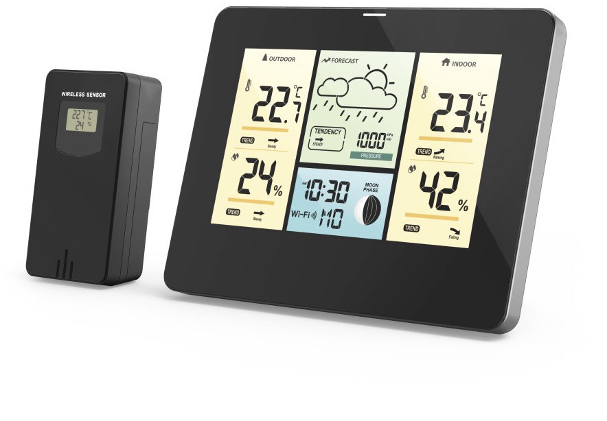 WLAN-Wetterstation mit App Außensensor, Thermo-/Hygrometmeter schwarz