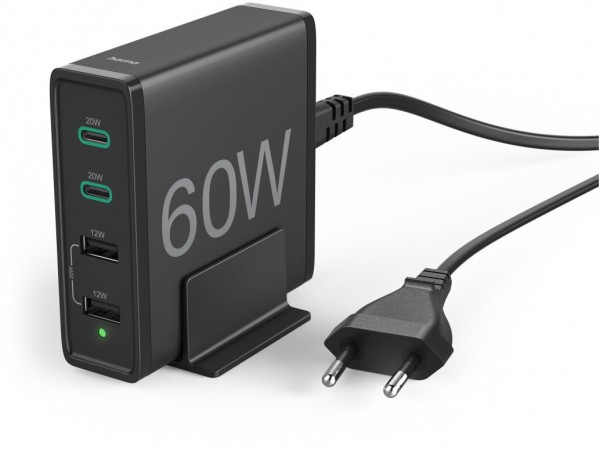 Ladestation 4-fach (60W) 2x PD/QC USB-C, 2x USB-A schwarz