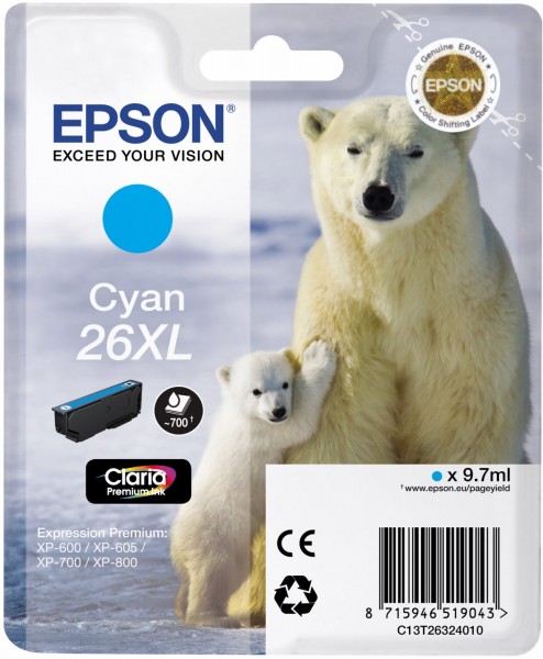 26XL Claria Premium Tintenpatrone cyan