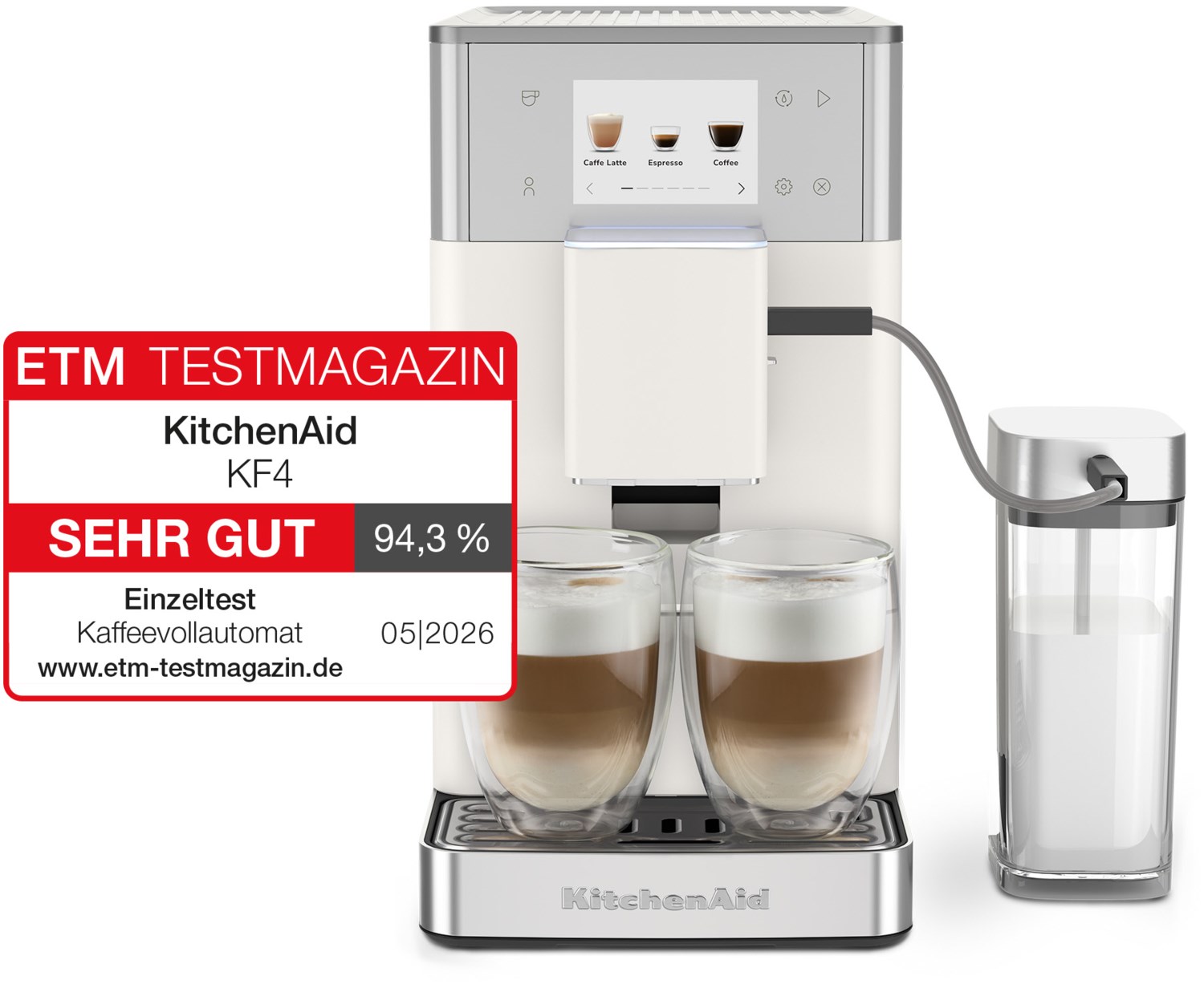 5KES8454EPL Kaffee-Vollautomat porcelain white, Milchbehälter, Stahl-Kegel-Mahlwerk, 18 bar, 1,8 l